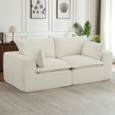 Canapé désossé moderne en tissu de velours côtelé blanc pour lit modulaire 2 places sans assemblage Il suffit de s'agrandir pour profiter du canapé modulaire surdimensionné
