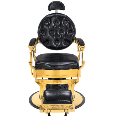 26" Wide Vintage Heavy Duty Barber Chair with Metal Frame, Swivel Salon Chair, Faux Leather