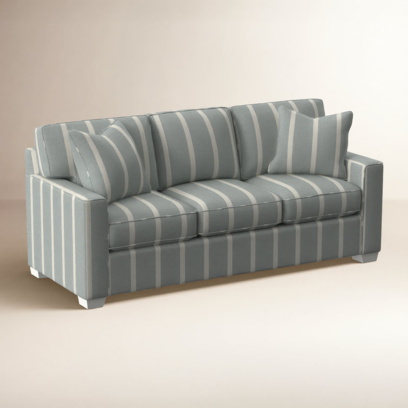Frye Upholstered 81'' Sofa, Light Blue and White Stripe, Honey
