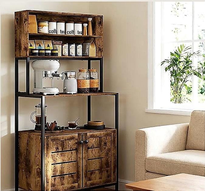 Station de café pratique, support avec prise de courant et tablettes de rangement, Noir