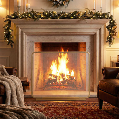 Freestanding Panel Fireplace Screen – Iron Powder Coated Industrial Water Pipe Design, Living Room/primary Living Space