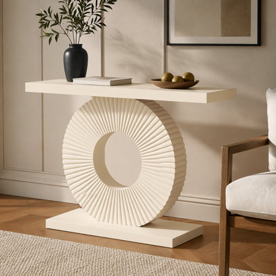 40" Modern White Console Table with Sculptural Geometric Base - Slim Entryway, Sofa & Hallway Accent Table for Living Room