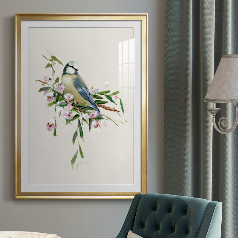 Spring Spring Blue Bird - peinture encadrée, Or, H 26,5 po x l 36,5 po x P 1,5 po