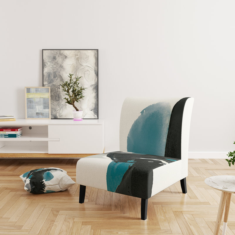 Geometric Black and Teal IV - Modern Upholstered Slipper Chair
