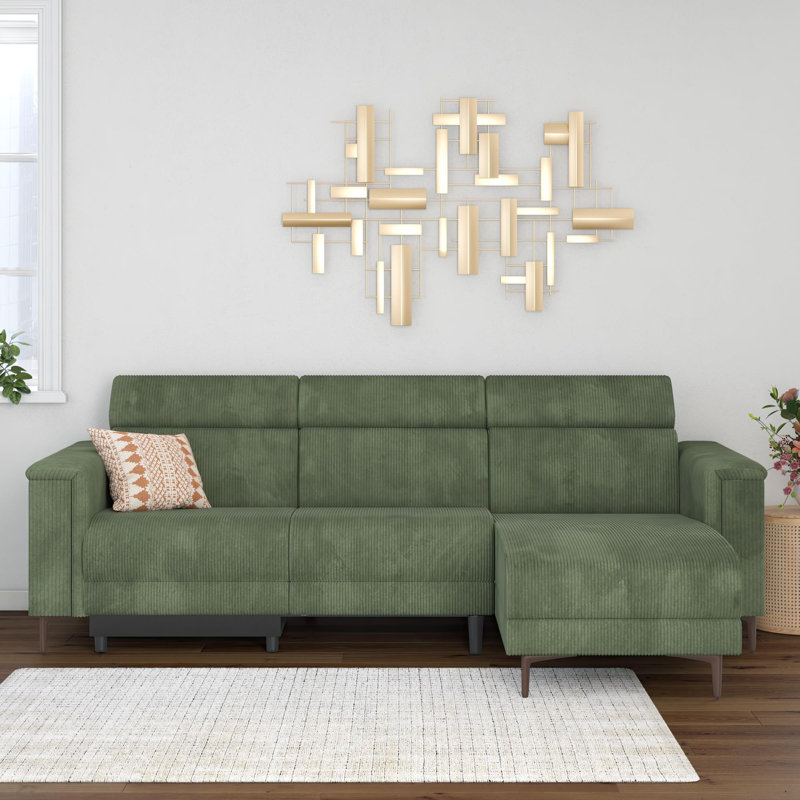 Fairmont Reclining Corduroy Sectional Sofa With Chaise, Right Hand Facing, Green Corduroy