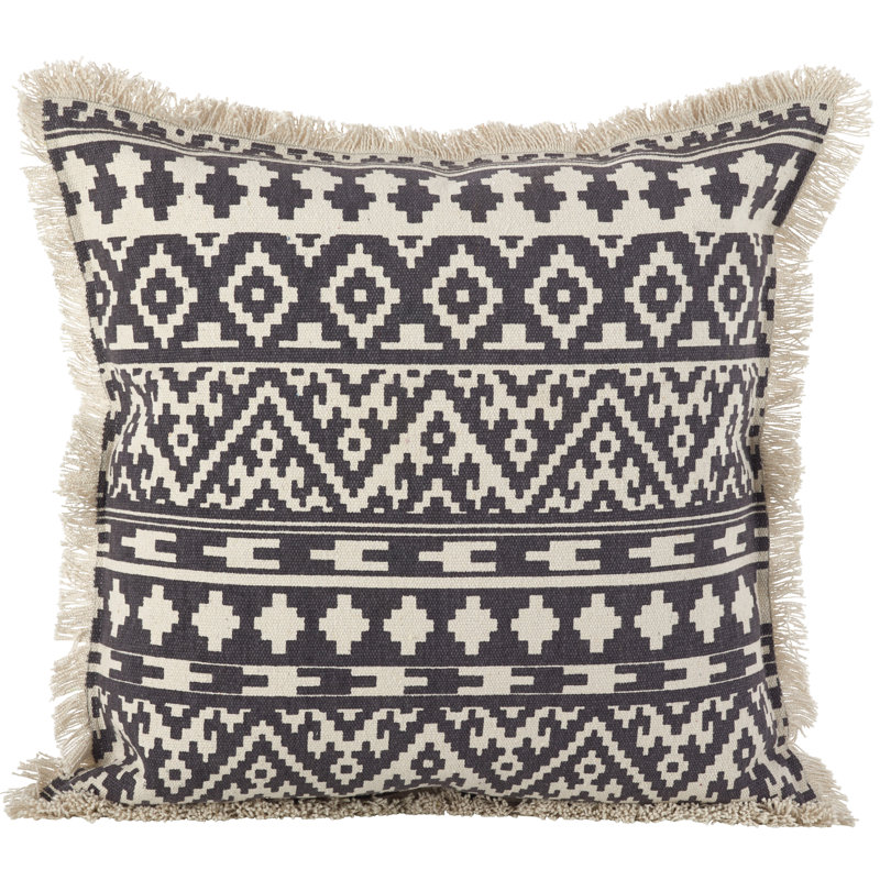 Aztec Tribal Fringe Trim Cotton Throw Pillow