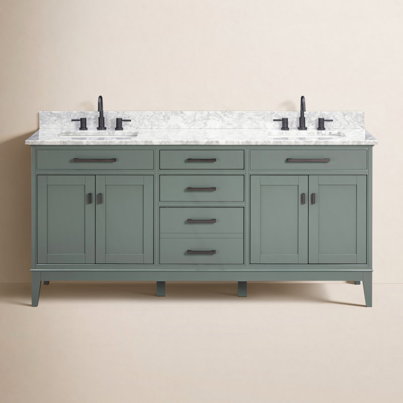 Madison 72" Double Bathroom Vanity Set, Carrera White, Smoke Green