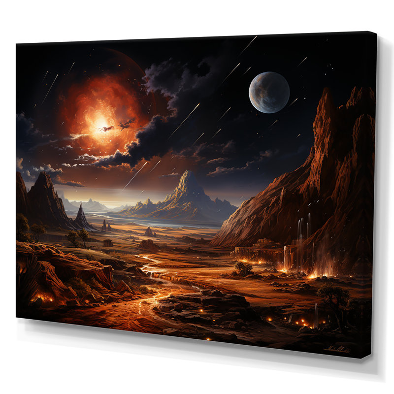 «Futur Cosmic Sunrise On Moon II», art mural de la planète espace, Toile tendue, H 16 po x l 32 po x P 1 po