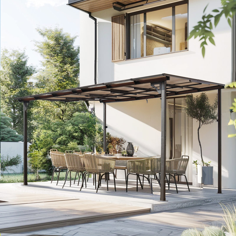 10' Outdoor Pergola Gazebo,Wall-Mounted Lean To Metal Awning Gazebo With Roof,Large Heavy Duty, Gray