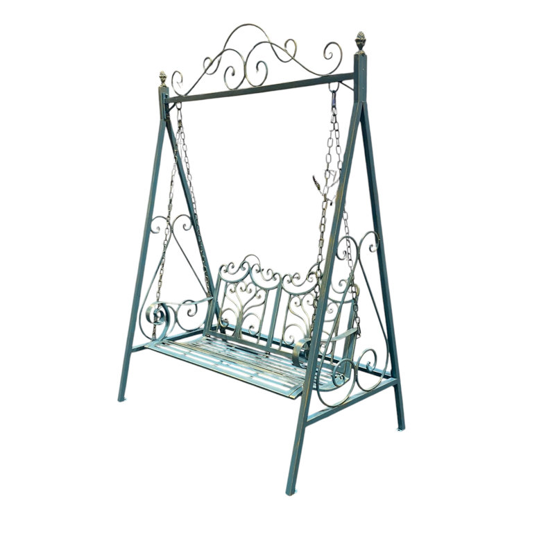 Durable Metal Garden Swing Bench – Sturdy and Comfortable Swing Chair for Backyard, Patio, or Outdoor Leisure, Blue/Gold
