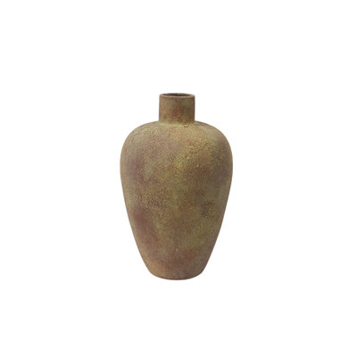 Cole and Grey Ceramic Wide Textured Red Decorative Vase with Yellow Shadings