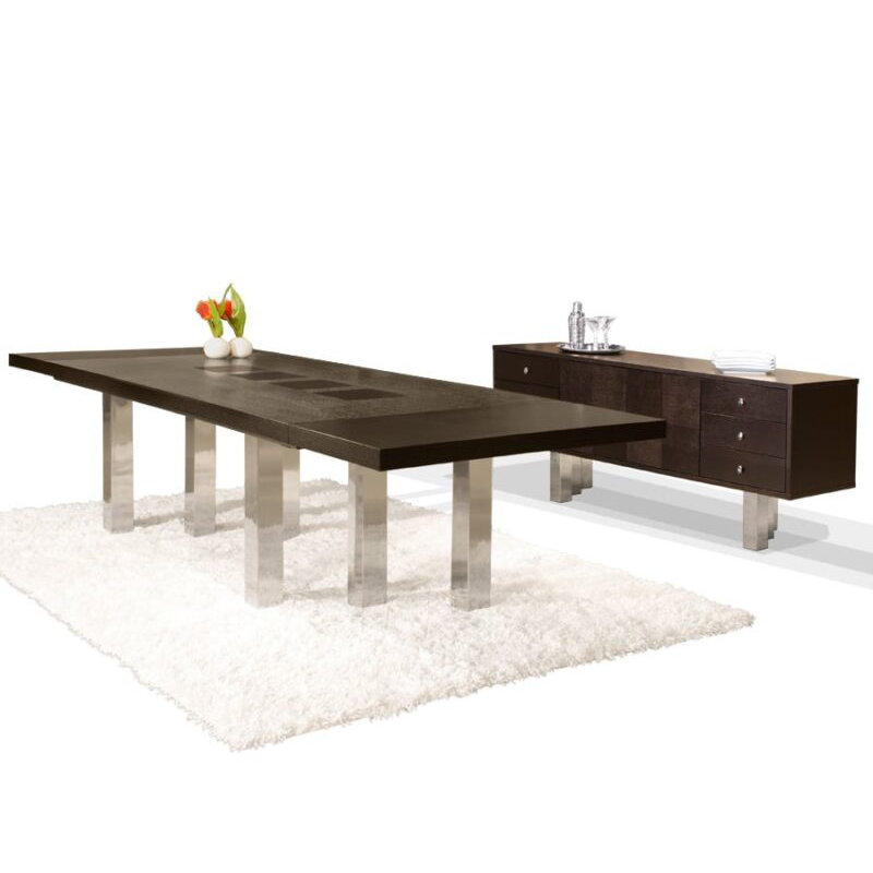 Table de salle à manger Bravo, Acier inoxydable argent, Wengé