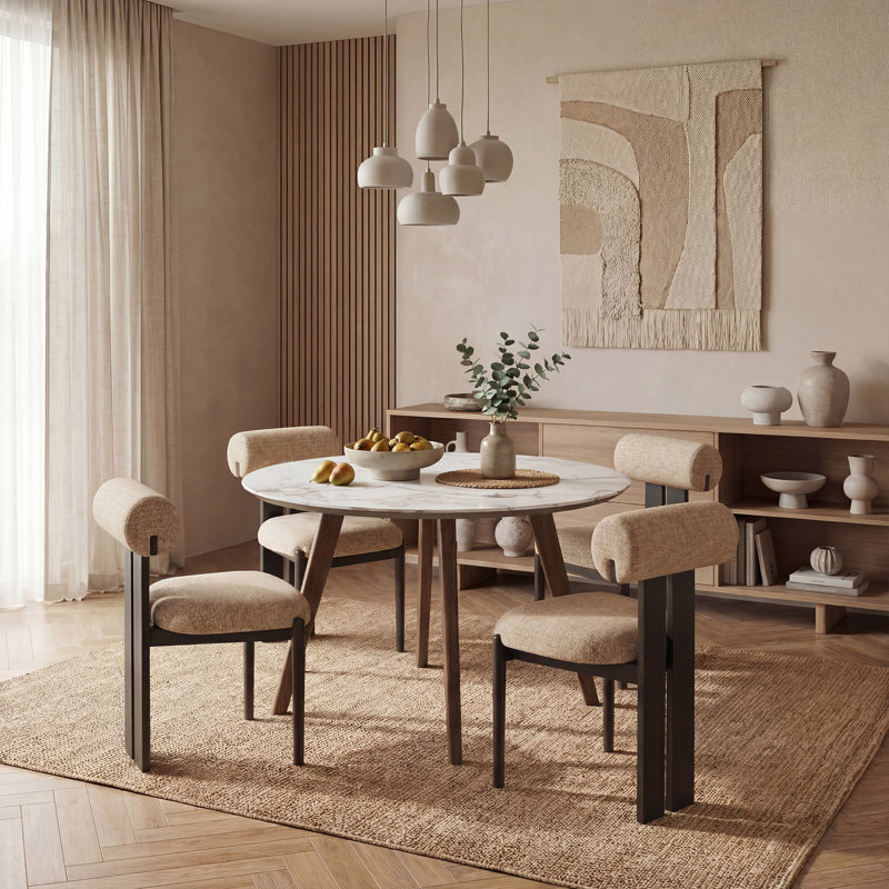 48cm H Upholstered Dining Chair in Camel, Black, 4, Camel