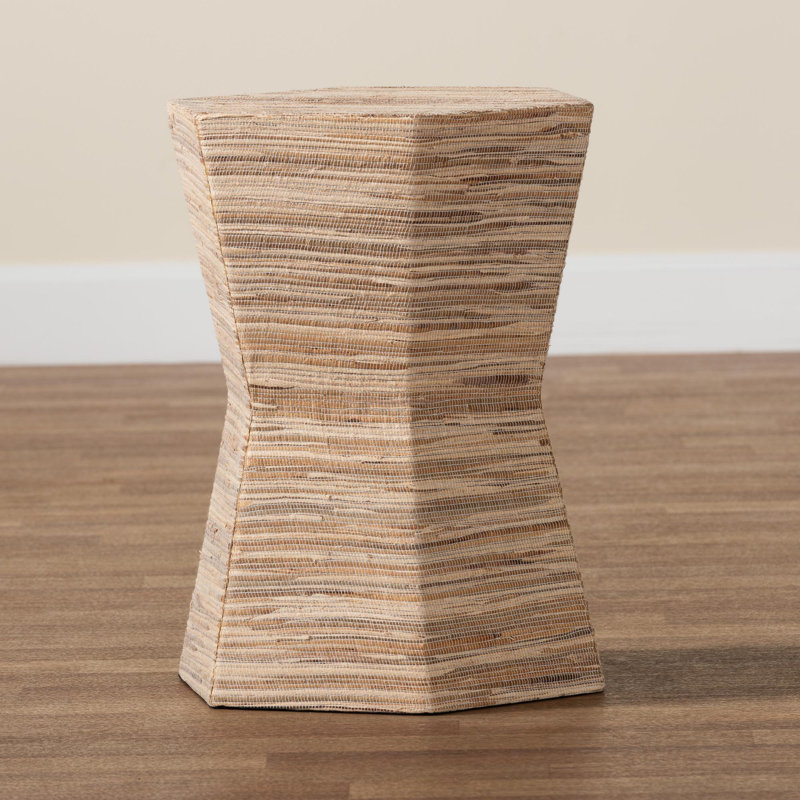 Challise Bohemian Woven Grasscloth Hourglass End Table