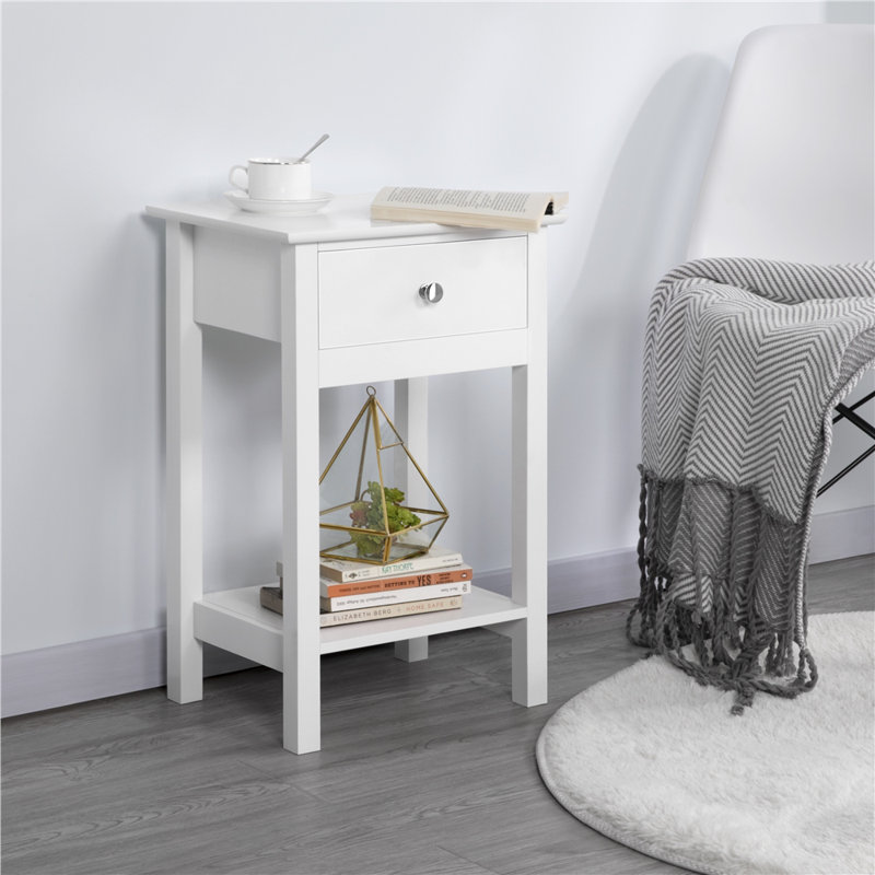 Side Table With Ample Storage Space, White