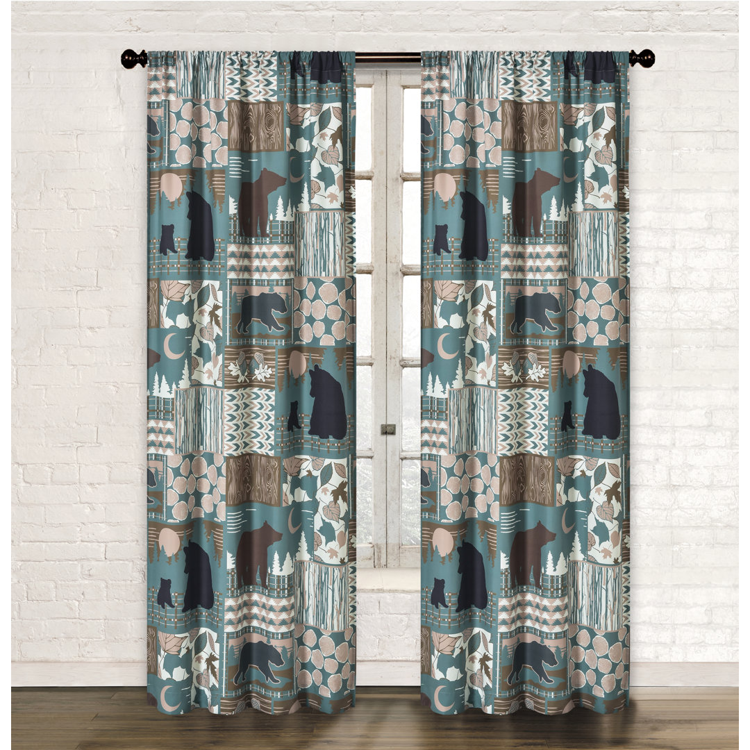Timberland Bear Boho Forest Nature Patchwork 84" Curtain Panel Drapes with Rod Pocket & 2 Tiebacks Loon Peak®