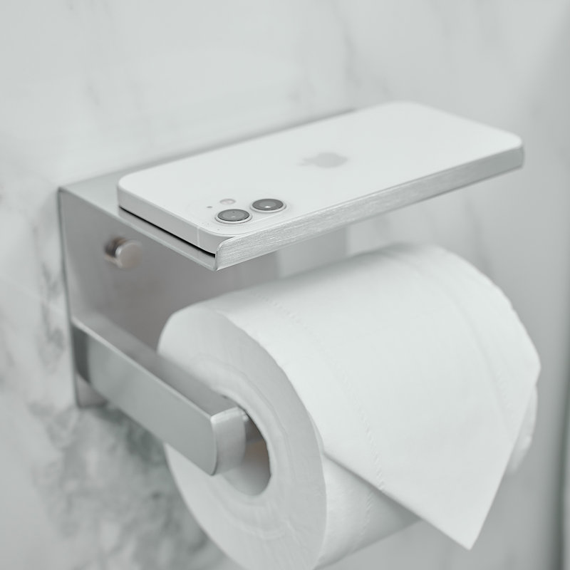 Porte-papier hygiénique mural en acier inoxydable auto-adhésif avec support pour téléphone, Brushed Nickel