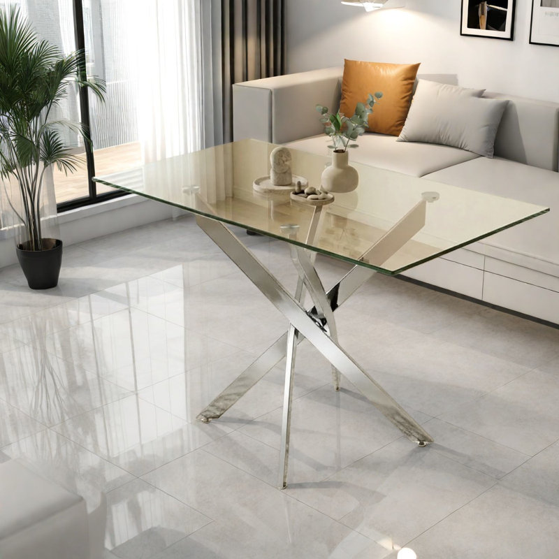 Tables de salle à manger modernes en verre et en métal, conception spacieuse pour la cuisine et la maison
