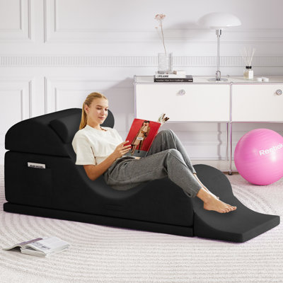  2-in-1 Foldable Yoga Chair with Removable Washable Cover, Ergonomic Chaise Lounge and Bed Bench for Home Studio