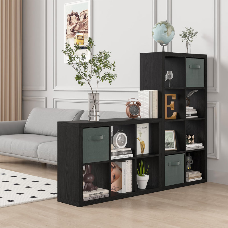 Bibliothèque ouverte moderne avec 6 cubes, Paquet de 1, (6 tablettes) H 37,68 po x l 25,87 po x P 11,22 po, Noir