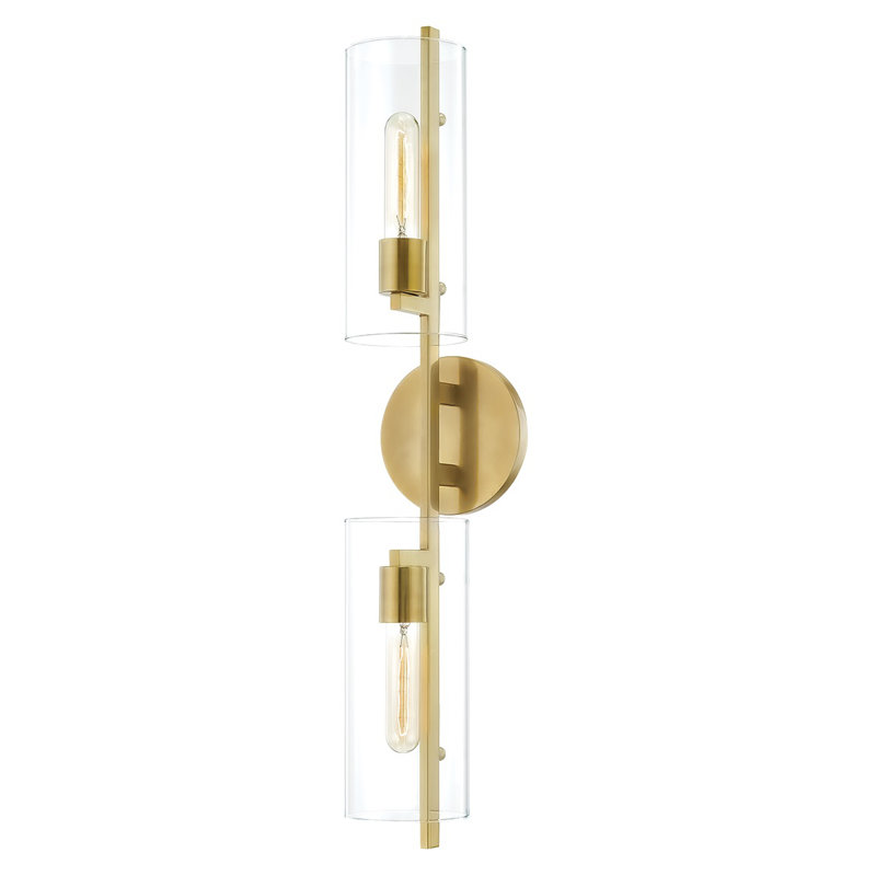 Ariel 2 Light Wall Sconce, Aged Brass
