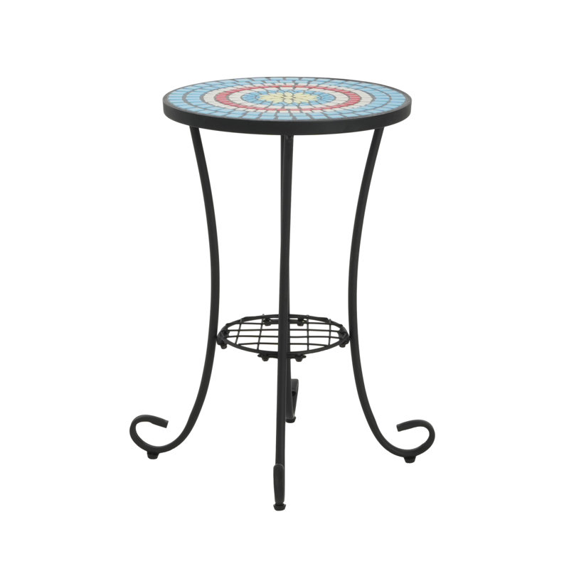 Patio Side Table With Shelf,Blue+Black