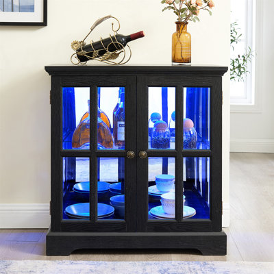 LED Curio Display Cabinet,Antique Display Cabinet With Adjustable Shelves,Retro Design Quality Showcase With Lattice Doors Elegant Bookcase And Storag by Petal Perfecto