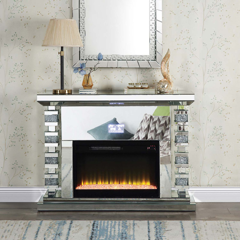 Noralie 47" Fireplace, Mirrored & Faux Diamonds