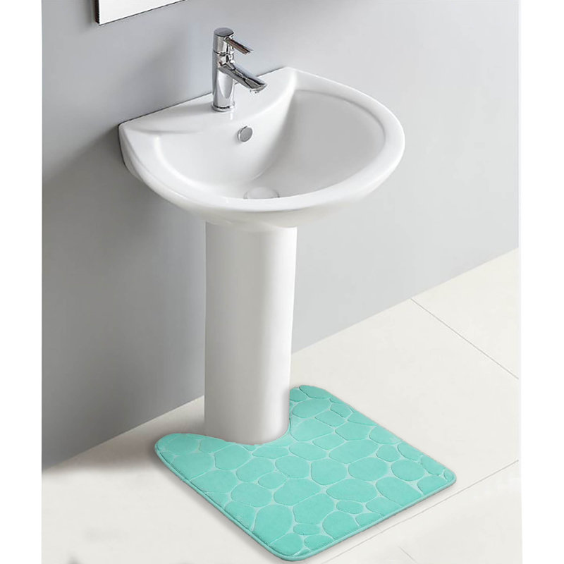Aqua Blue Memory Foam Pebble Contour Bath Rug 20" x 20"