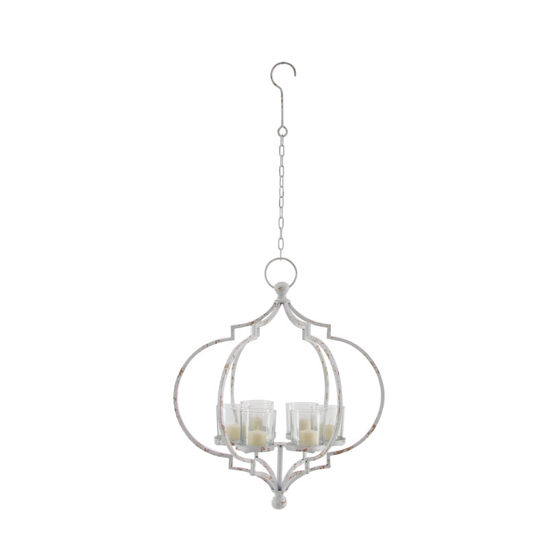 Metal Hanging Candelabra 17" x 17" x 19", White