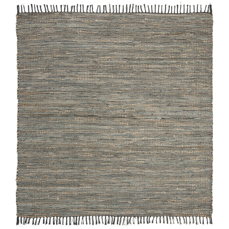 Roslindale Vintage Leather Hand Woven Leather, Jute, And Cotton Rug, Square 6'