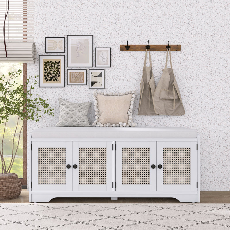 Banc de rangement en bois Rustic, Blanc