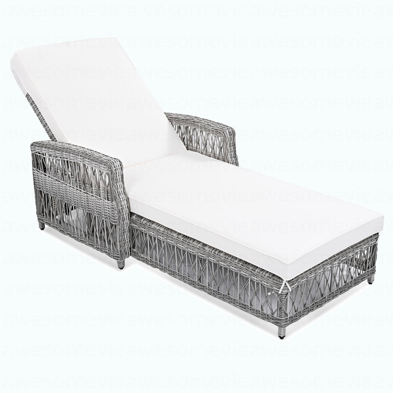 Modern Outdoor Long Reclining Chaise, Wicker Lounge With Armrests, Patio Adjustable Recliner With Soft Removable Cushions, All Weather Rattan Pool Lounge For Poolside & Garden, Beige