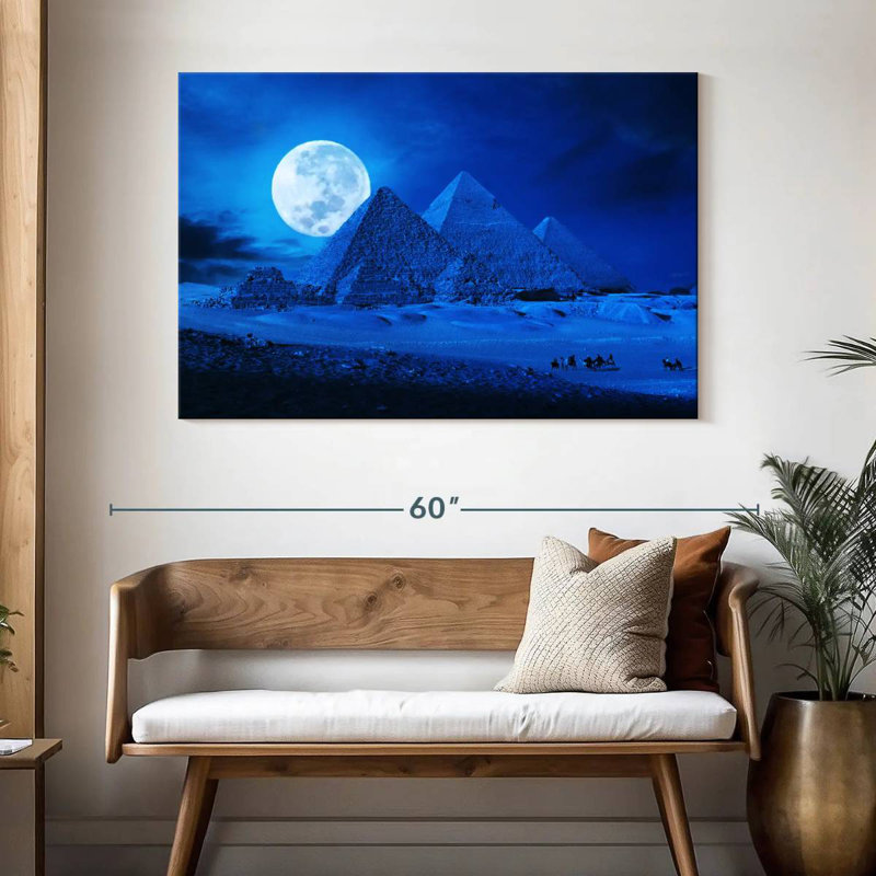Pleine lune Adella au-dessus des pyramides, H 32 po x l 48 po