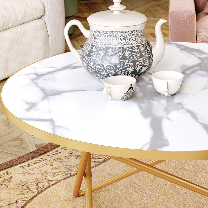 31.49“Modern Faux Marble Top Round End Table For Living Room, or Office, White