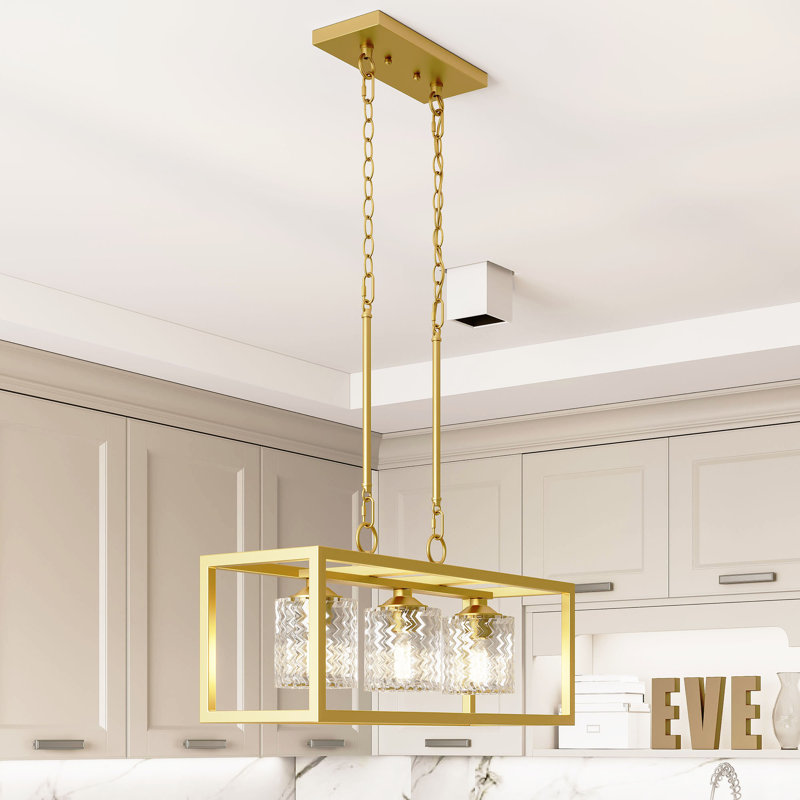 Lustre rectangulaire à 3 lumières pour îlot de cuisine, Laiton satiné