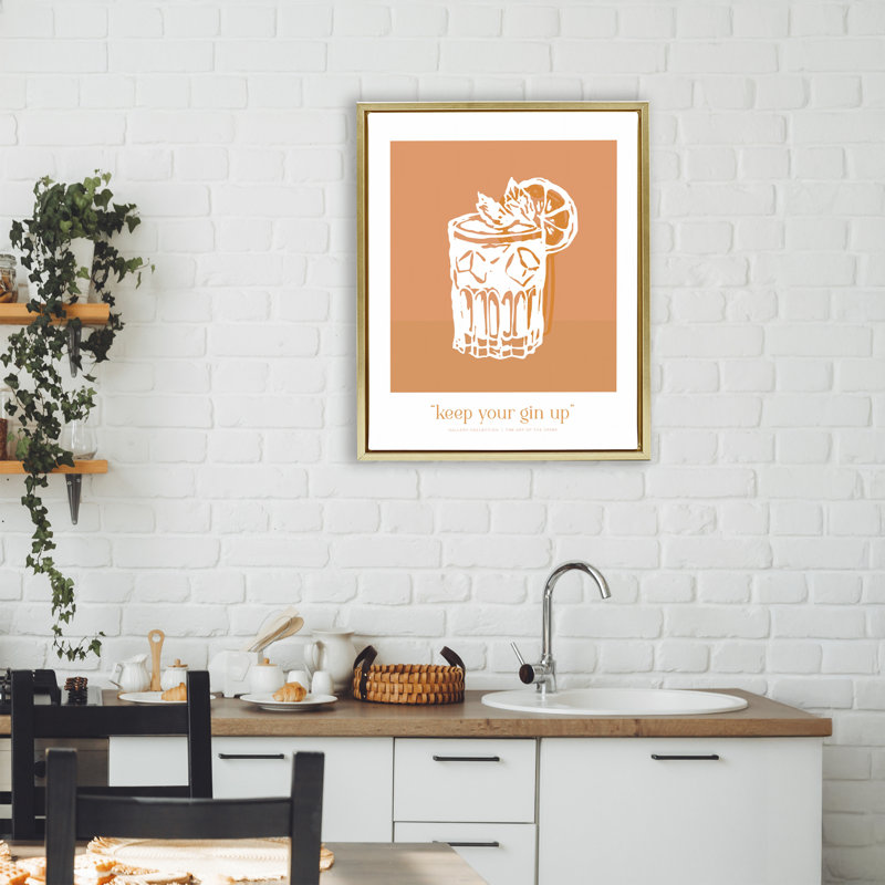 Cadre flottant «Keep your gin up», design par lettré et doublé, H 21 po x l 17 po, Cadre flottant métallique doré