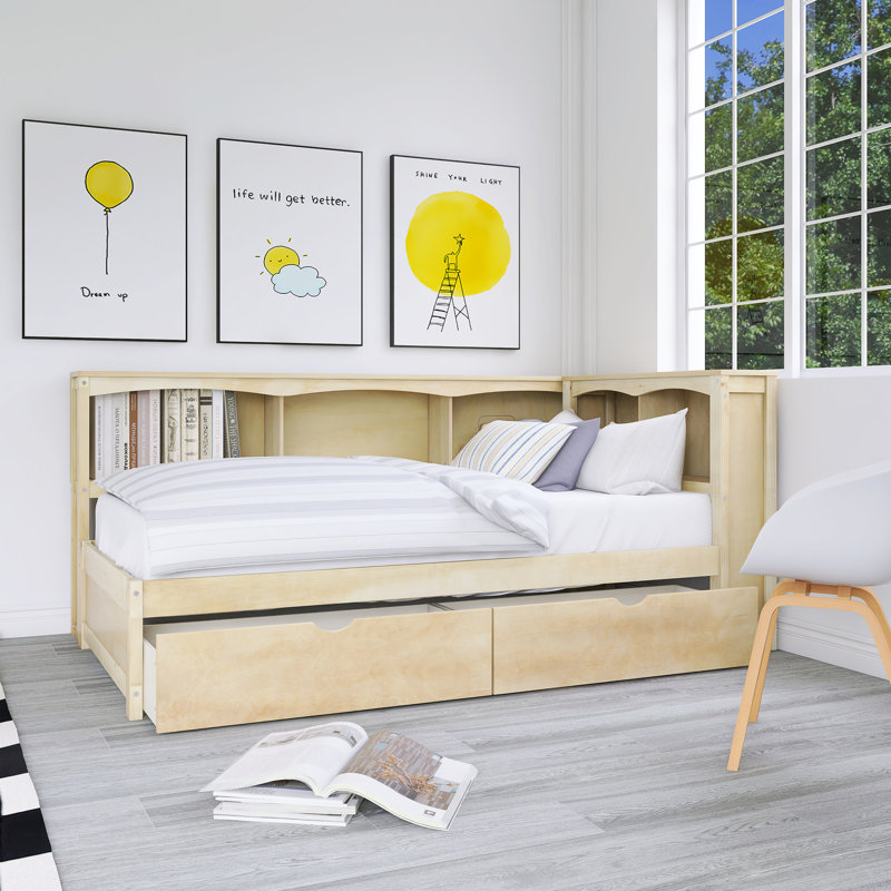 Twin Size Daybed With Two Storage Drawers, Storage Cabinets And USB Ports, Natural