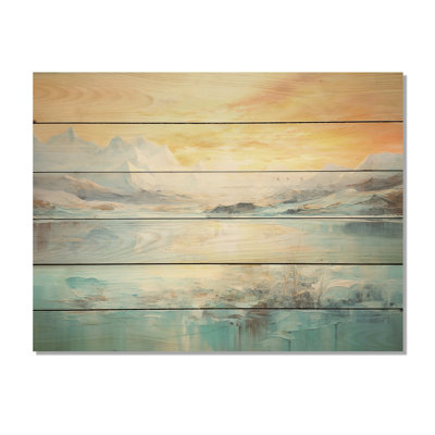 Glacier lever du soleil en Alaska - Art mural en bois de glacier sur bois de pin naturel