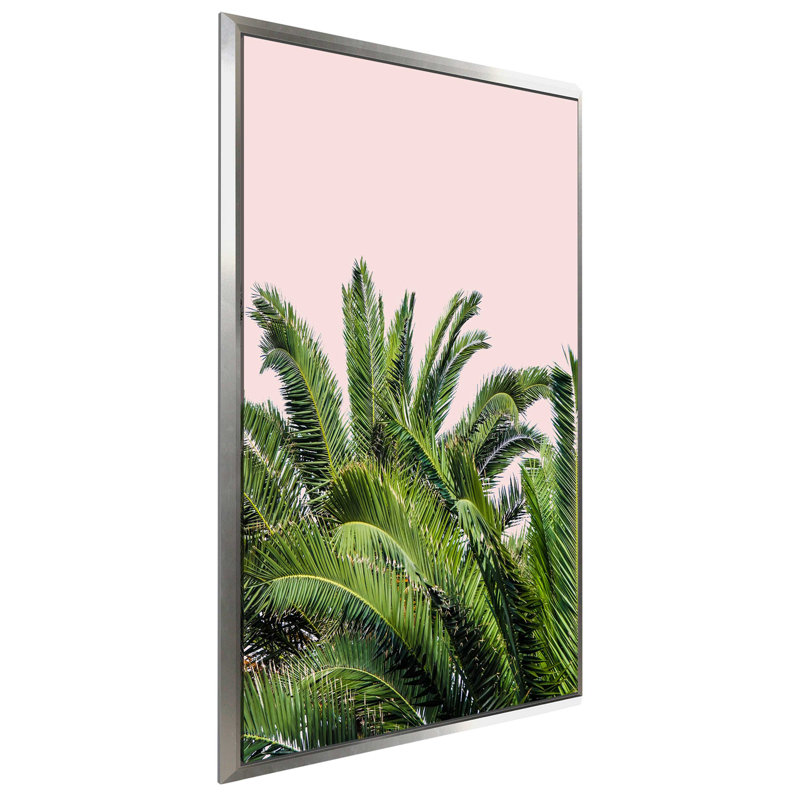 «Tropical Leaves on Blush II», reproduction de photo, H 33,5 po x l 21,5 po x P 2 po, Cadre flottant argent