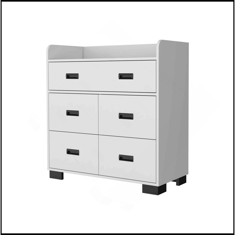 Commode Anemone, tiroir double, 4 tiroirs simples, Blanc