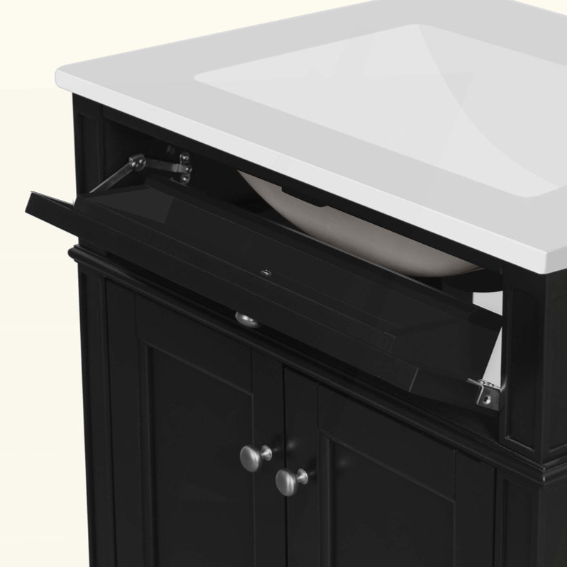 Meuble-lavabo de salle de bain avec 2 portes et tiroir coulissant, armoire de rangement de salle de bain avec lavabo, portes à fermeture en douceur avec organisateurs