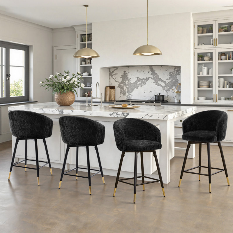 26" Swivel Upholstered Counter & Bar Stool with Metal Frame, Black
