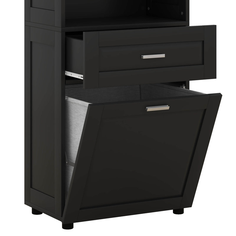 Laundry Cabinet With Tilt Out Laundry Hamper And Drawer, Wood Tall Bathroom Storage Cabinet With Doors And Adjustable Shelves, Freestanding