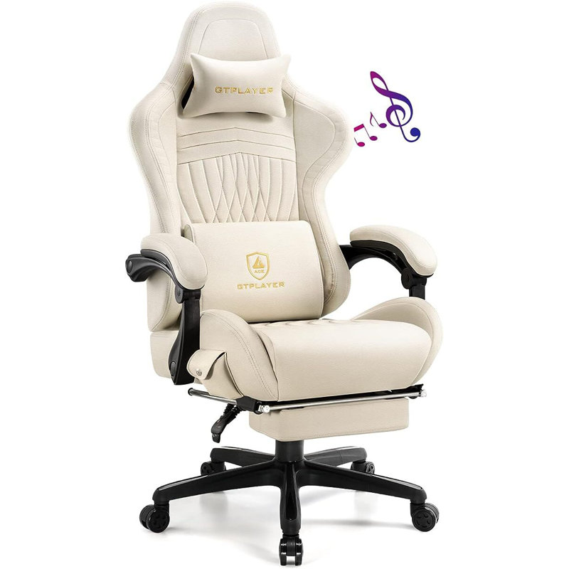 GTPLAYER Gaming Chair, Computer Chair with Footrest and Bluetooth Speakers, High Back Ergonomic Gaming Chair, Reclining Gaming Chair with Linkage Armrests for Adults