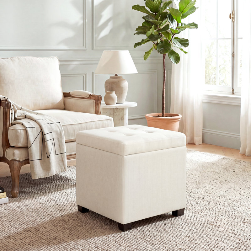 15.3" Square Linen Storage Ottoman Bench