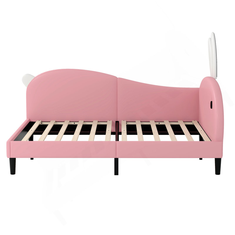 Lit de jour double rembourré en forme de lapin, tête de lit avec canapé-lit, rose