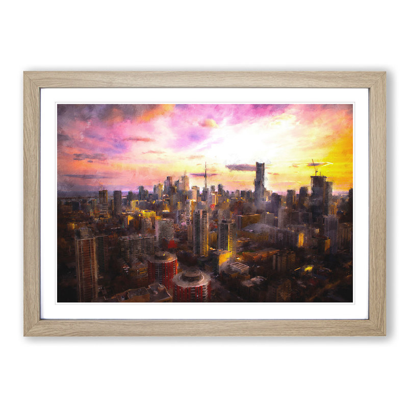 Toronto Canada Skyline - Picture Frame Painting Print, 33cm H x 45cm W x 2cm D, Oak Framed