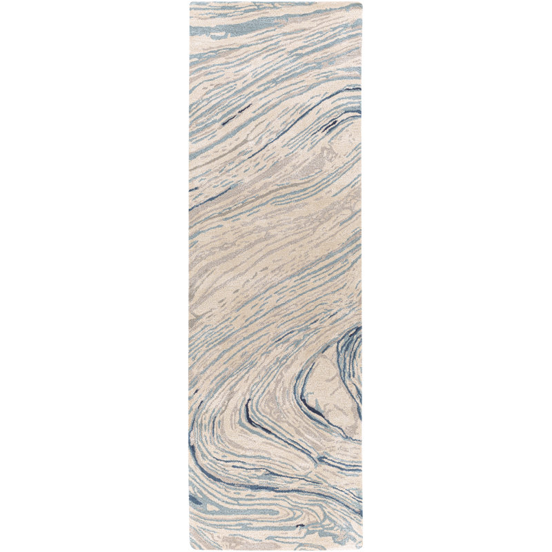 Elaenor Abstract Hand-Tufted Blue/Beige Area Rug, Runner 2'6" x 8'