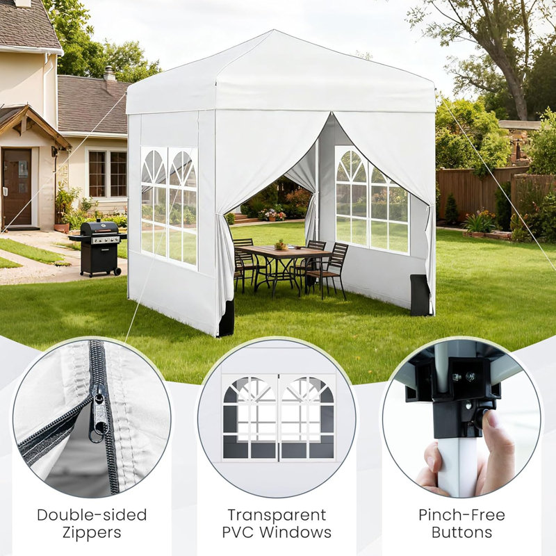 194x194cm Commercial Gazebo Tent with 4 Sidewalls, White